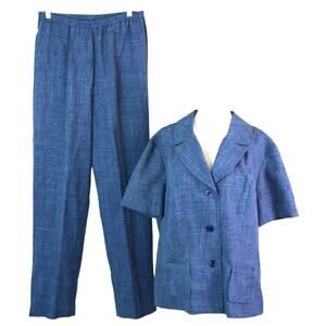 Vintage Samantha Rose Blue Pant Suit Short Sleeve Womens Plus 16 Elastic Waist